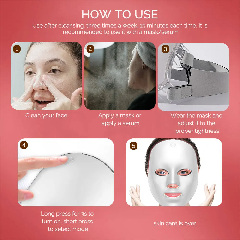 7 Color LED Light Therapy Face Mask Spa Treatment At Home